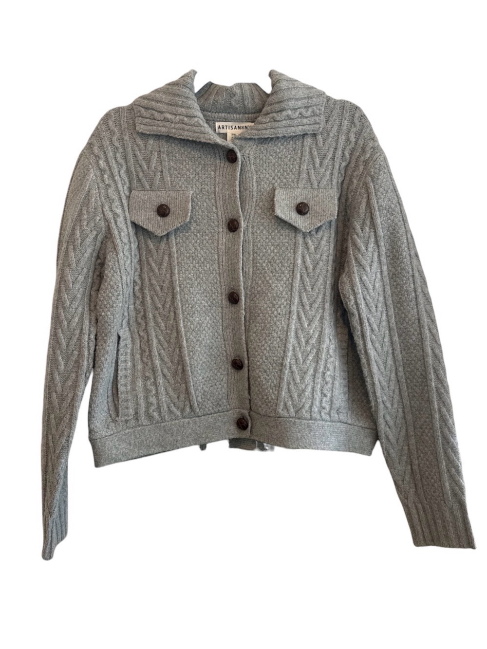 Artisan NY Gray Cable Knit Button Cardigan in EUC